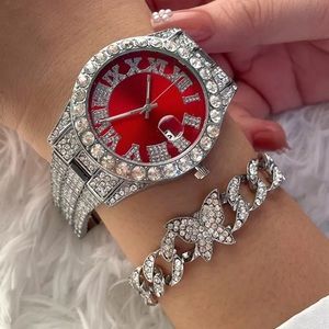 New 2pc Watch + Butterfly Bracelet Miami Cuban Link
